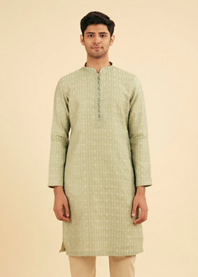 Manyavar Men Elegant Light Mid Green Kurta Pajama