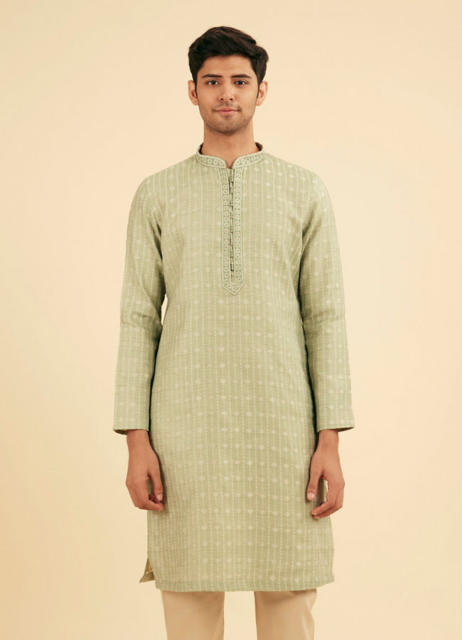 Manyavar Men Elegant Light Mid Green Kurta Pajama