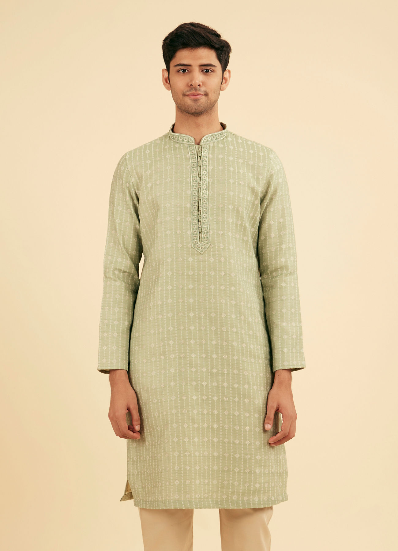 Manyavar Men Elegant Light Mid Green Kurta Pajama