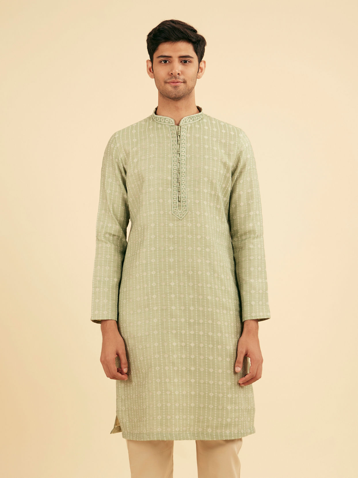 Manyavar Men Elegant Light Mid Green Kurta Pajama