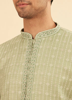 Manyavar Men Elegant Light Mid Green Kurta Pajama
