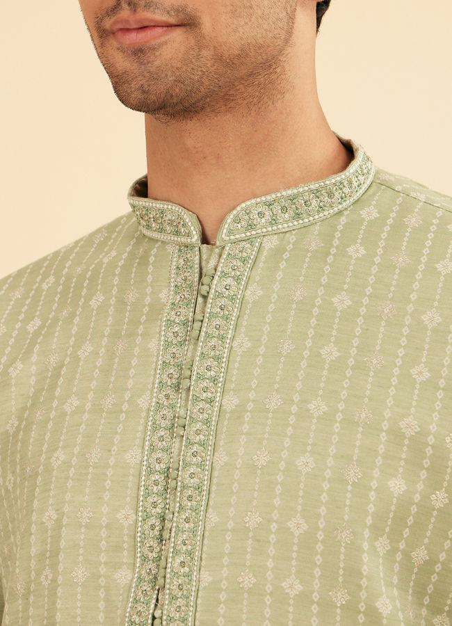 Manyavar Men Elegant Light Mid Green Kurta Pajama