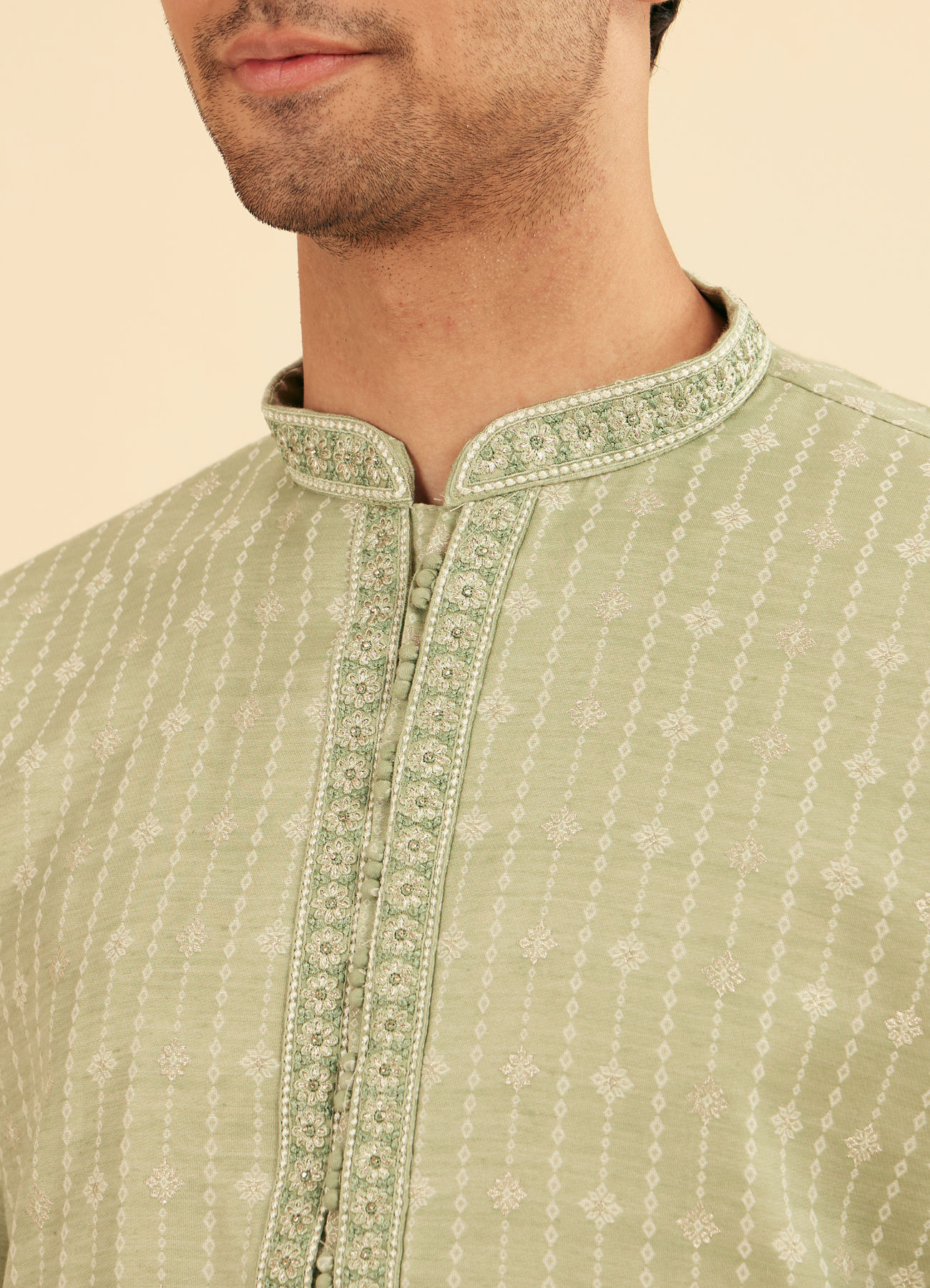 Manyavar Men Elegant Light Mid Green Kurta Pajama