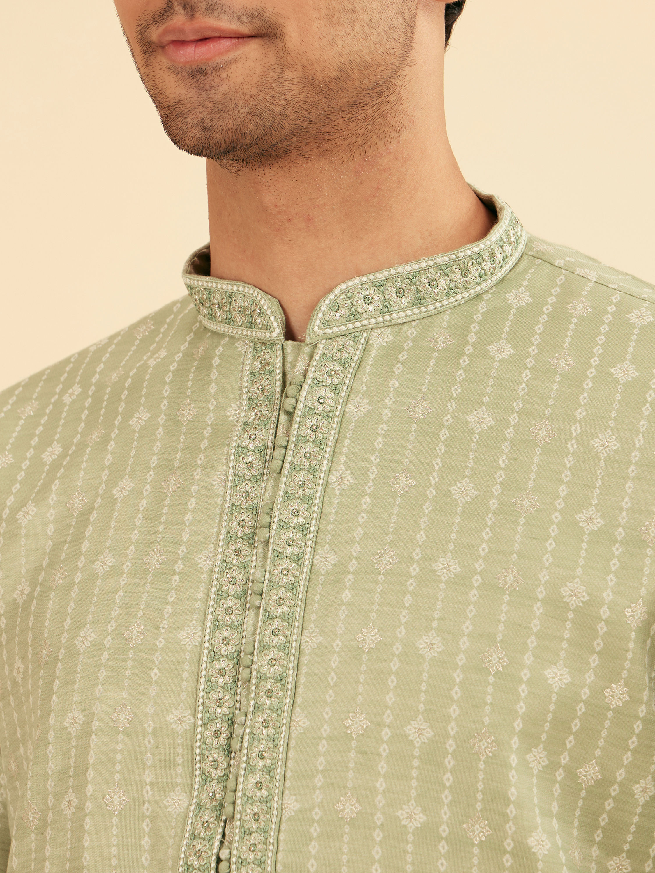 Manyavar Men Elegant Light Mid Green Kurta Pajama