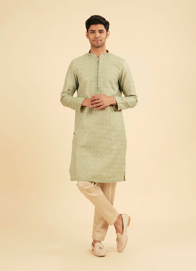 Manyavar Men Elegant Light Mid Green Kurta Pajama