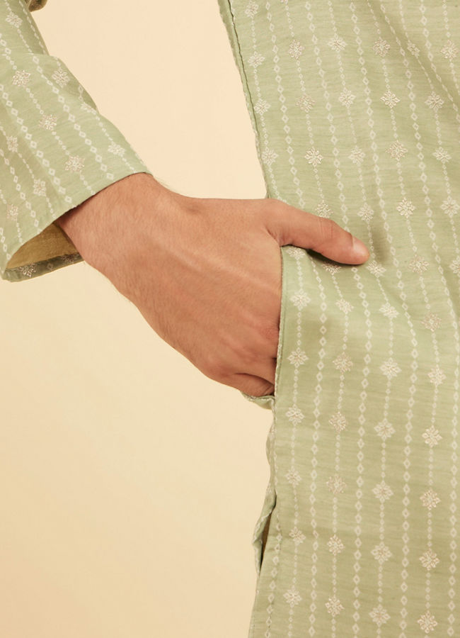 Manyavar Men Elegant Light Mid Green Kurta Pajama