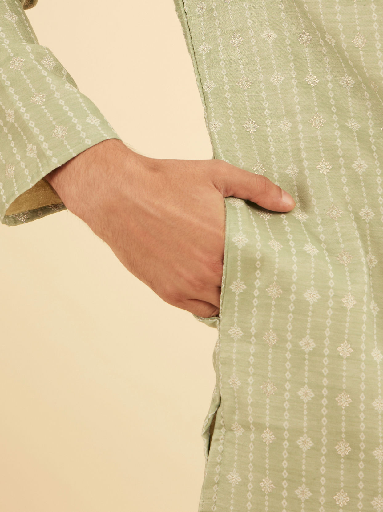 Manyavar Men Elegant Light Mid Green Kurta Pajama