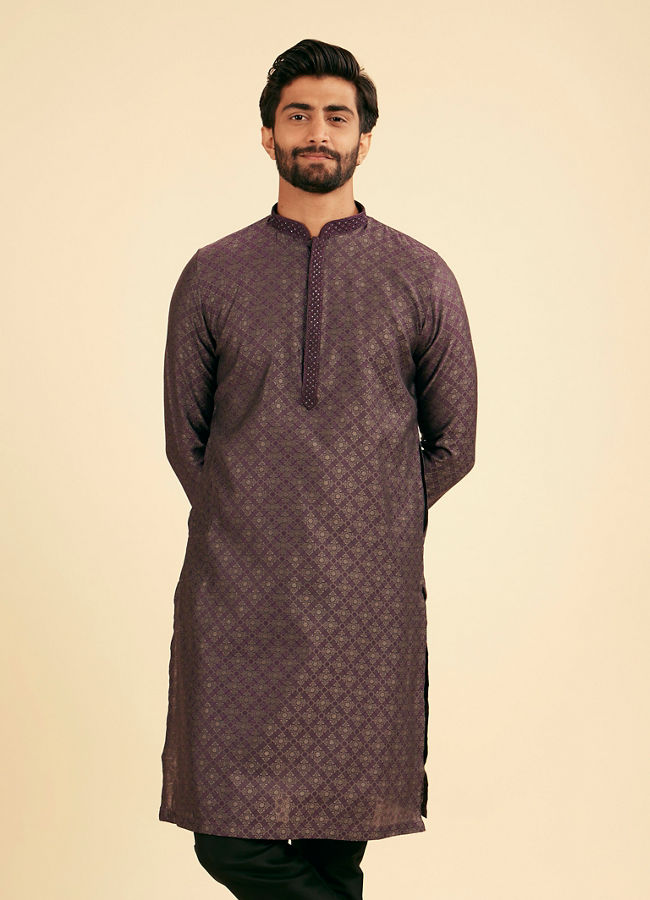 Manyavar Men Majestic Purple Brocade Kurta Pajama