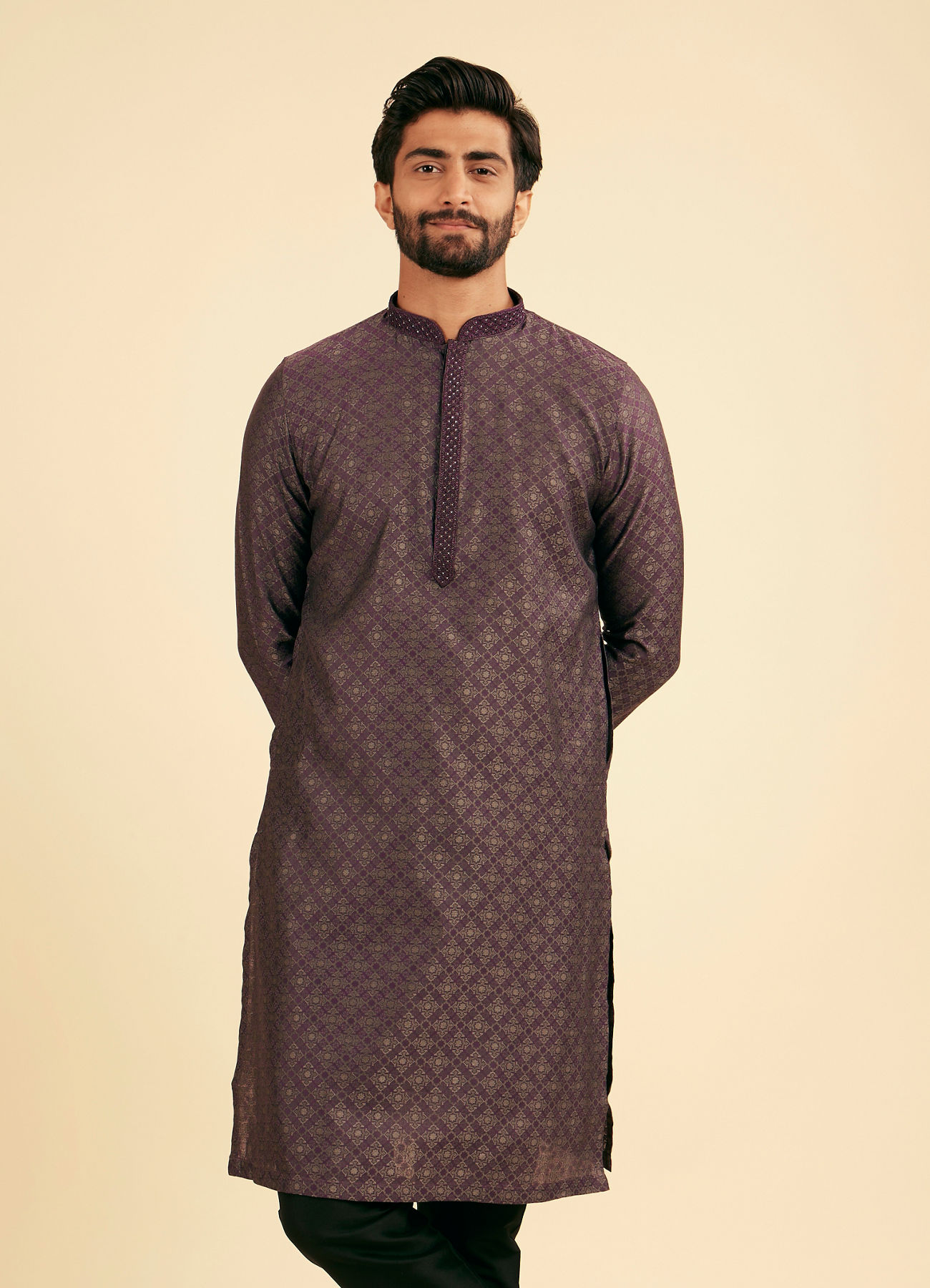 Manyavar Men Majestic Purple Brocade Kurta Pajama
