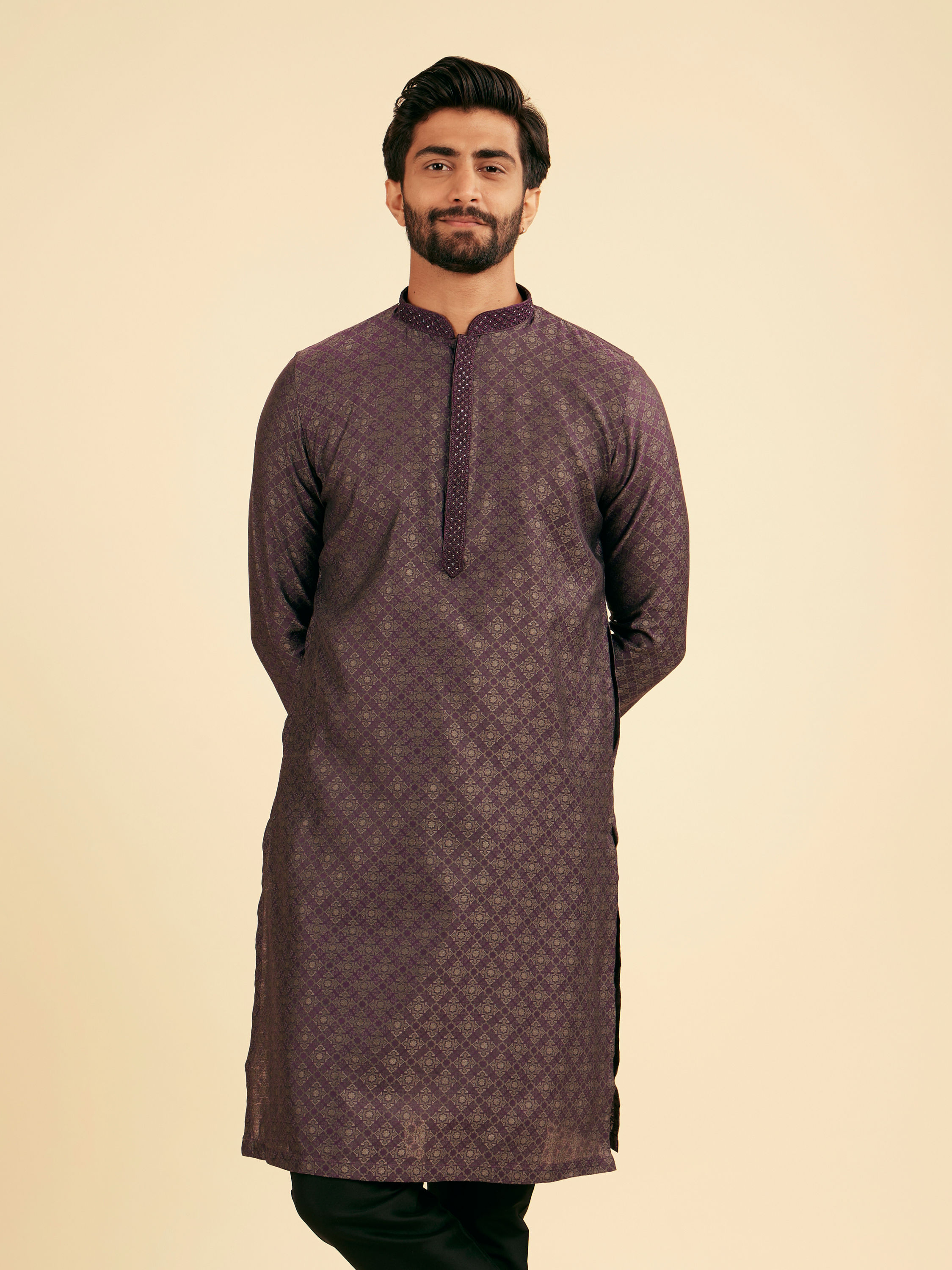 Manyavar Men Majestic Purple Brocade Kurta Pajama