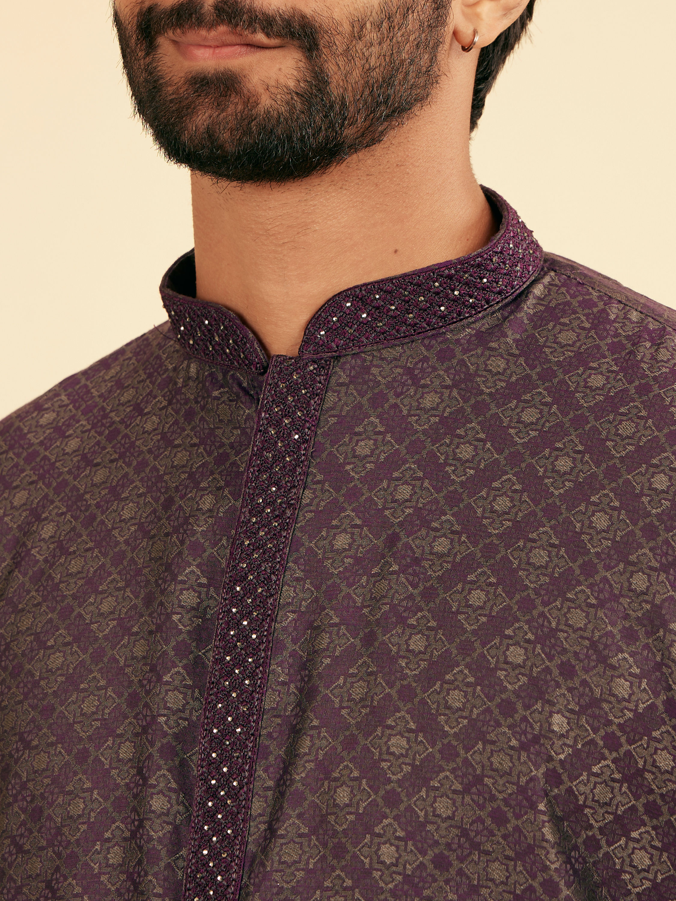 Manyavar Men Majestic Purple Brocade Kurta Pajama