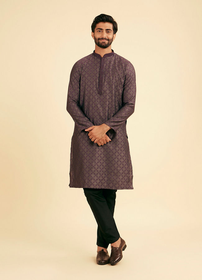 Manyavar Men Majestic Purple Brocade Kurta Pajama