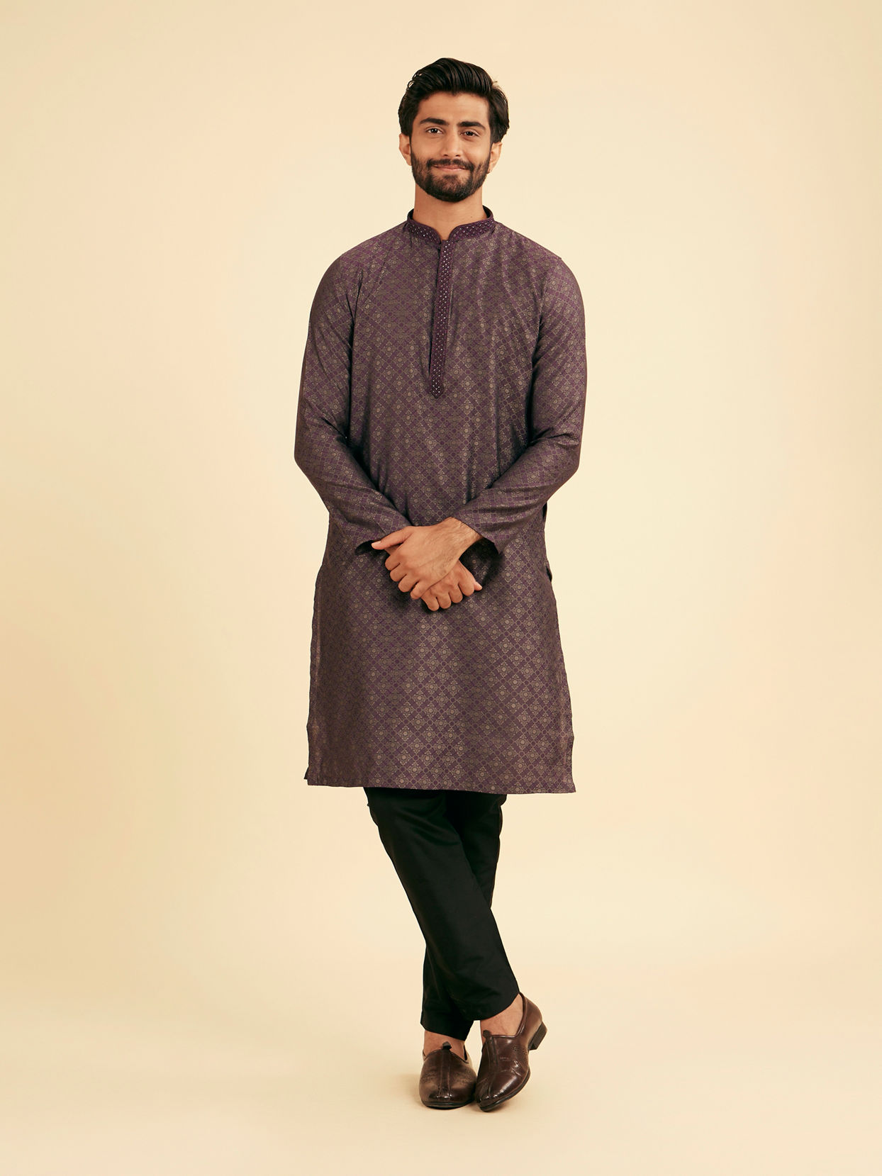 Manyavar Men Majestic Purple Brocade Kurta Pajama
