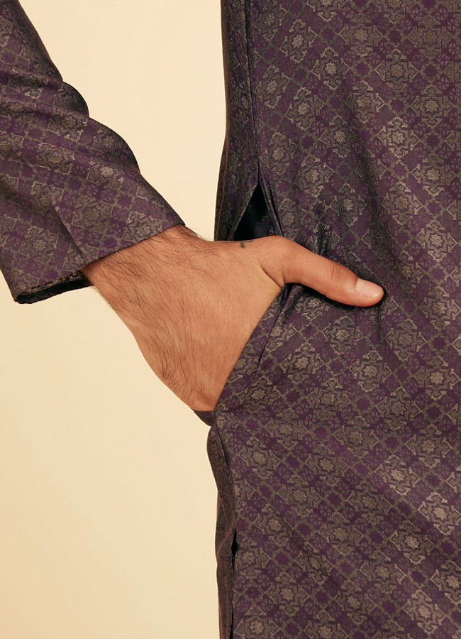 Manyavar Men Majestic Purple Brocade Kurta Pajama