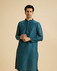 Manyavar Men Traditional Teal Blue Kurta Pajama