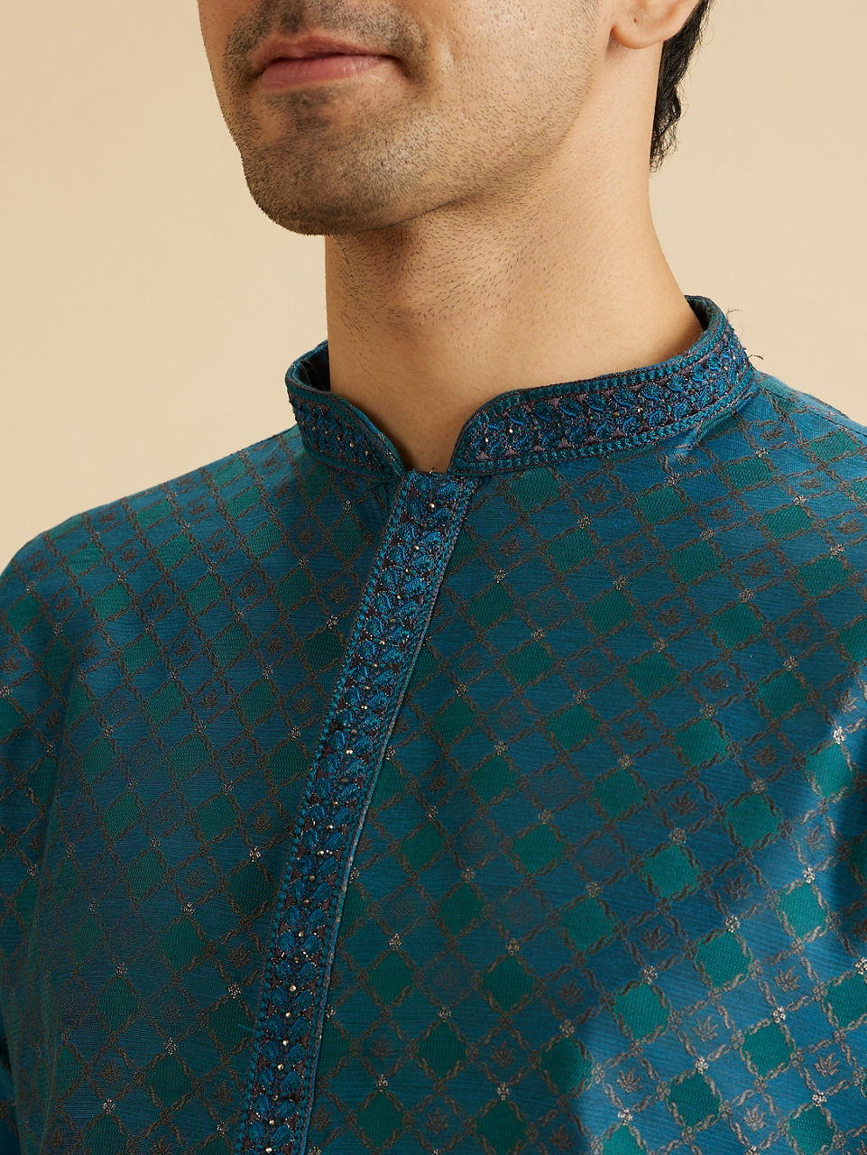 Manyavar Men Traditional Teal Blue Kurta Pajama
