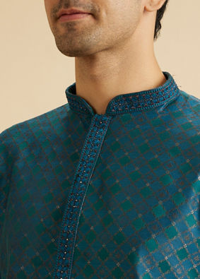 Manyavar Men Traditional Teal Blue Kurta Pajama
