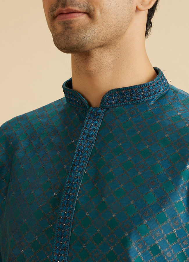 Manyavar Men Traditional Teal Blue Kurta Pajama