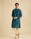 Manyavar Men Traditional Teal Blue Kurta Pajama