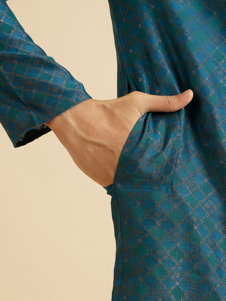 Manyavar Men Traditional Teal Blue Kurta Pajama
