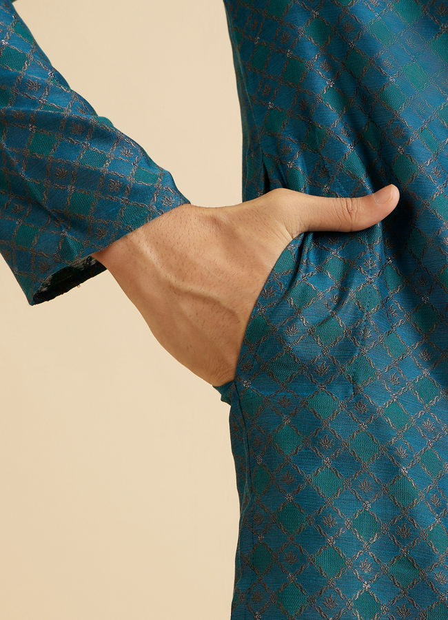 Manyavar Men Traditional Teal Blue Kurta Pajama