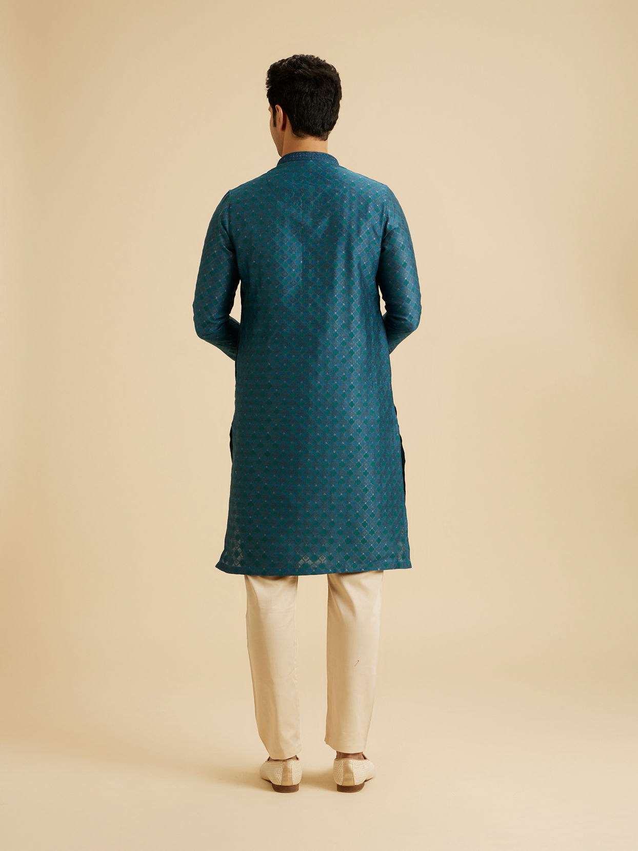 Manyavar Men Traditional Teal Blue Kurta Pajama