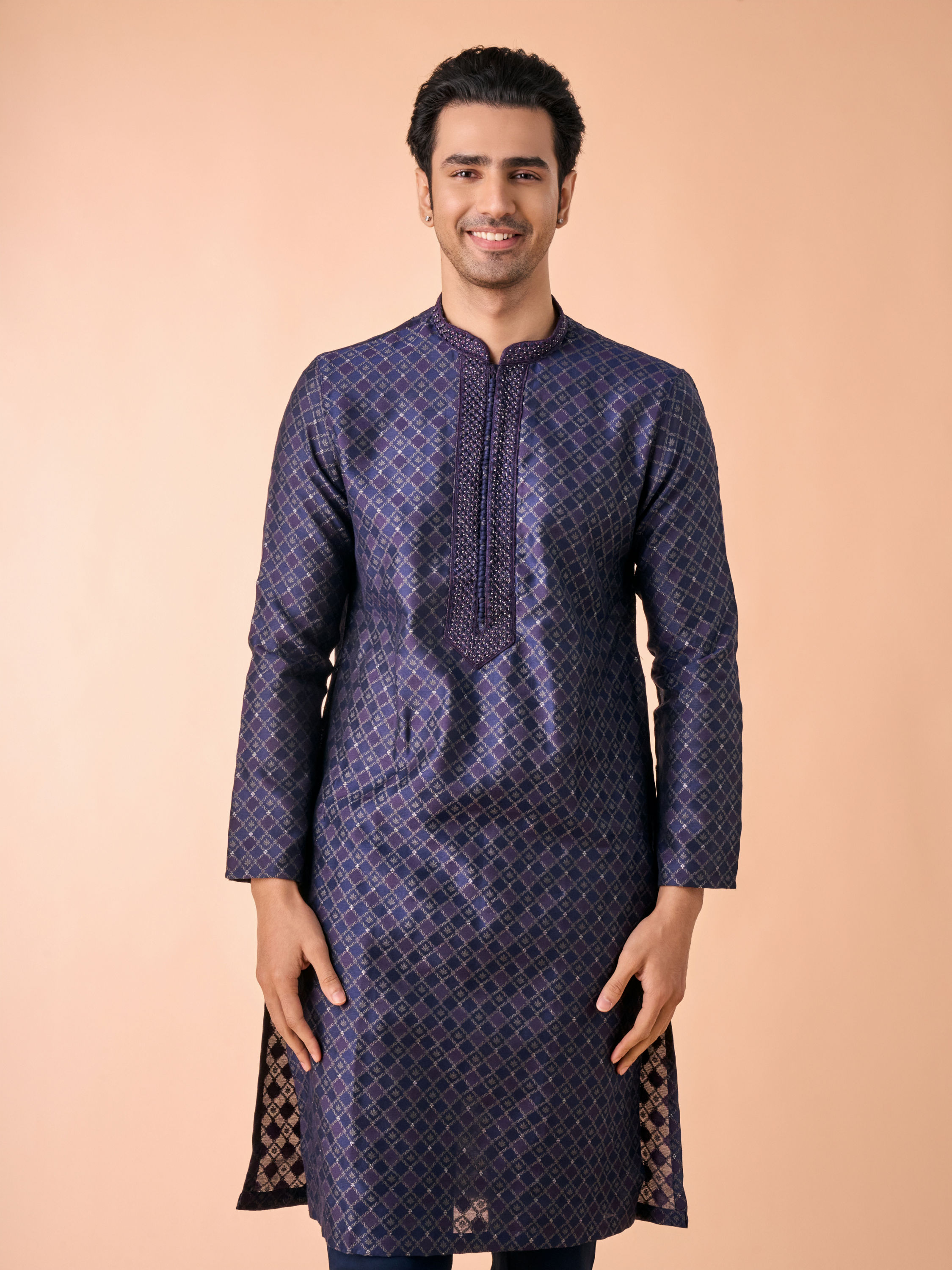 Manyavar Men Dark Blue Kurta Pajama Enchantment