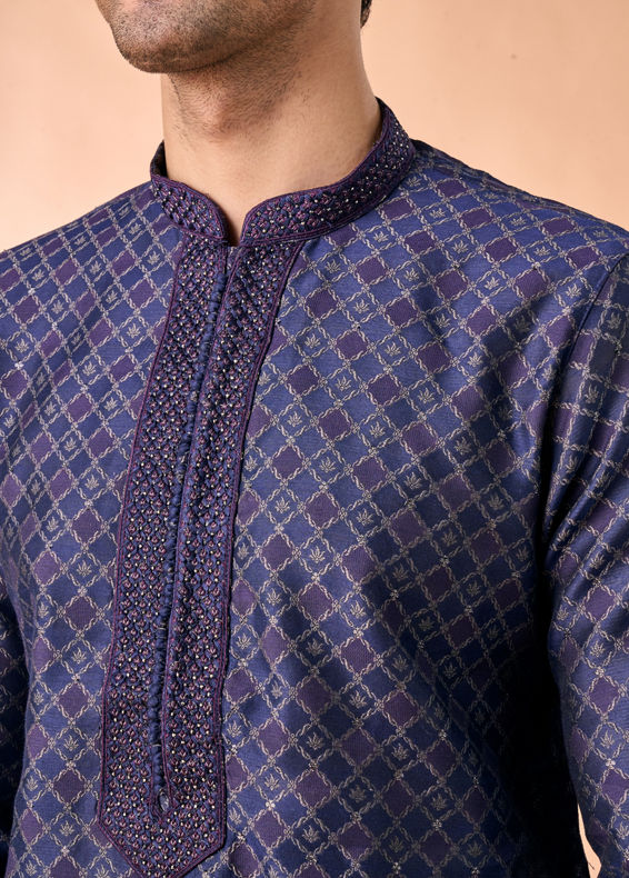 Manyavar Men Dark Blue Kurta Pajama Enchantment
