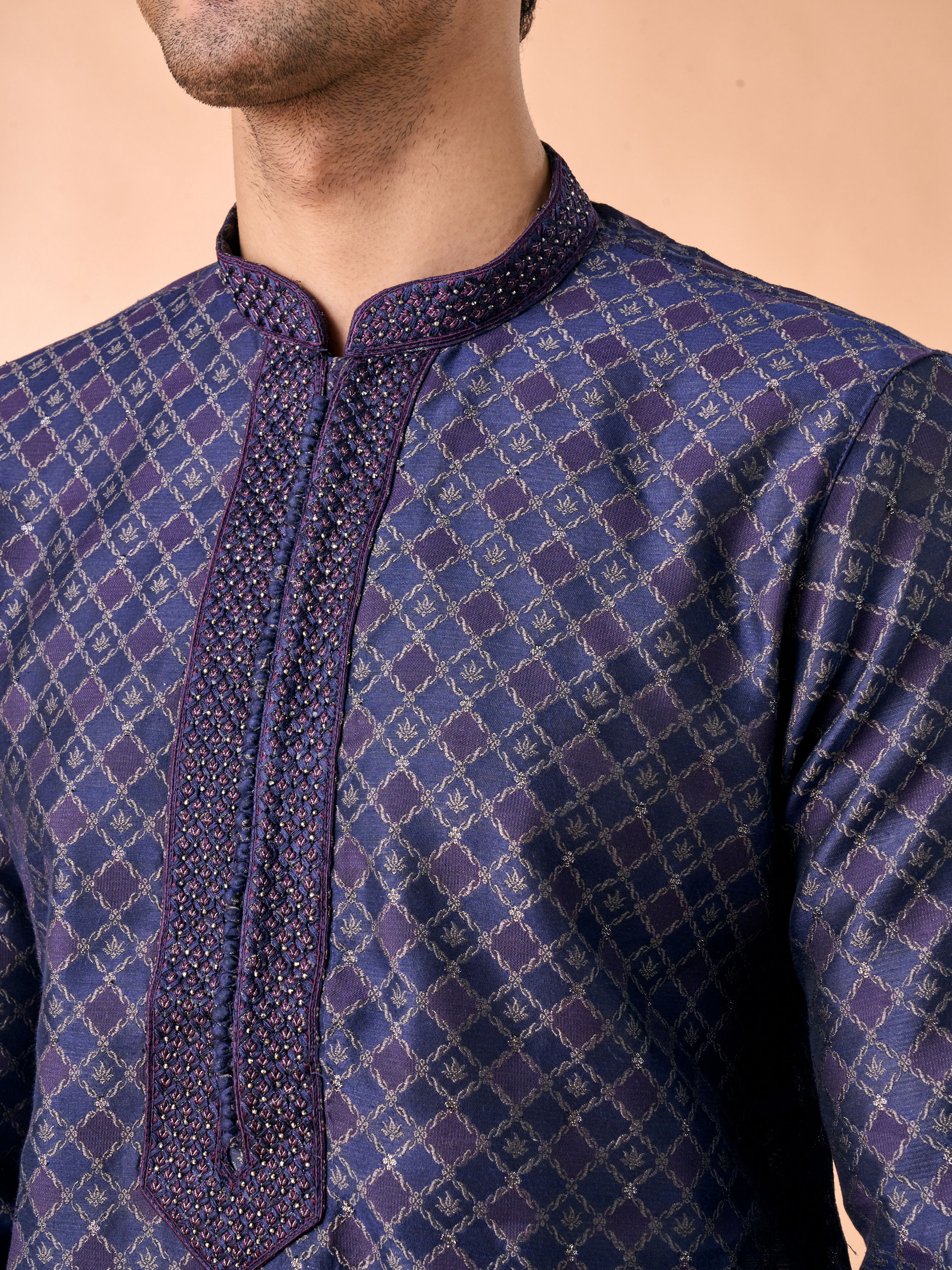 Manyavar Men Dark Blue Kurta Pajama Enchantment