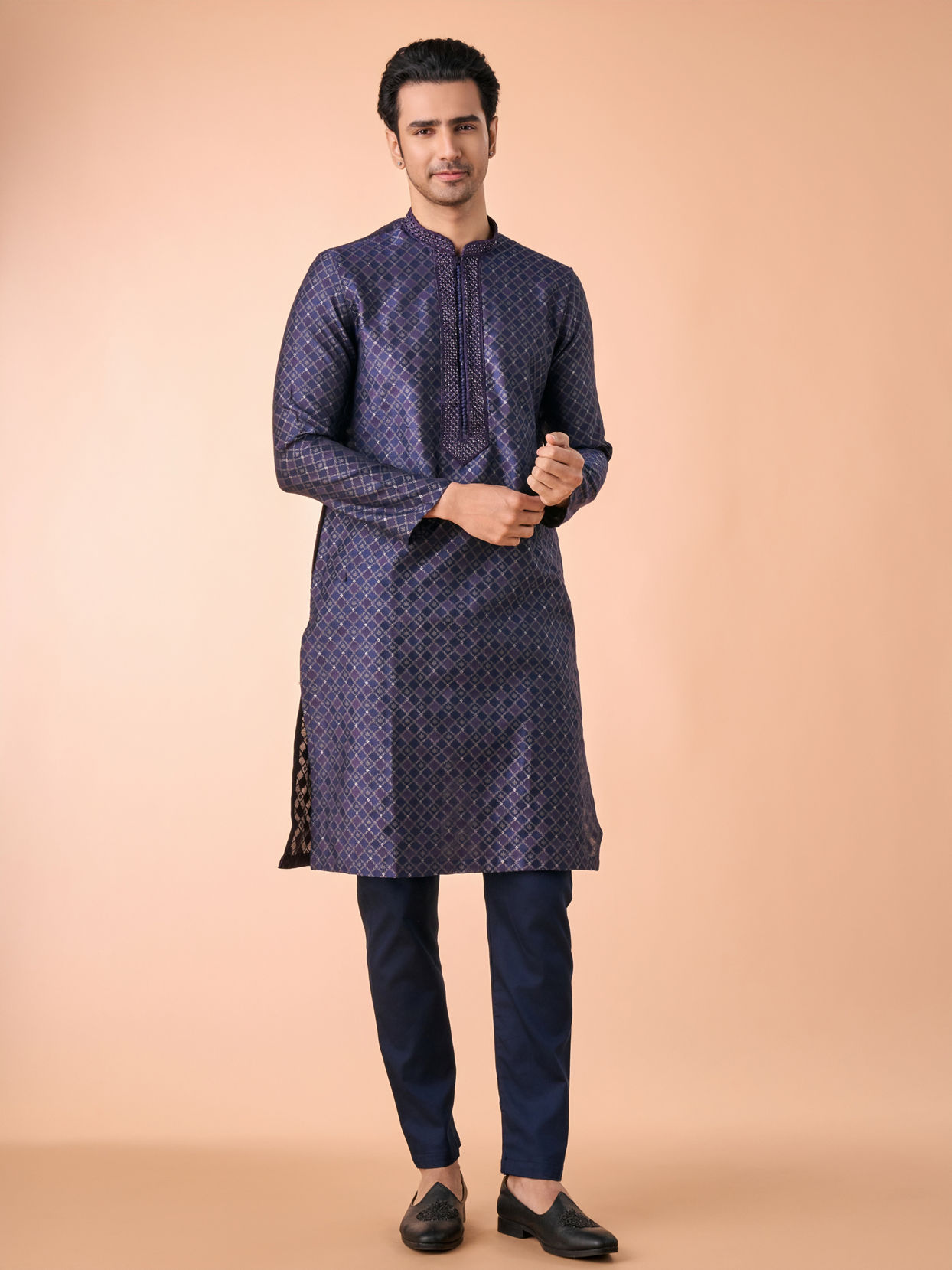 Manyavar Men Dark Blue Kurta Pajama Enchantment
