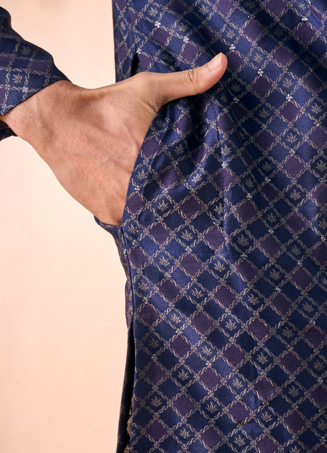 Manyavar Men Dark Blue Kurta Pajama Enchantment