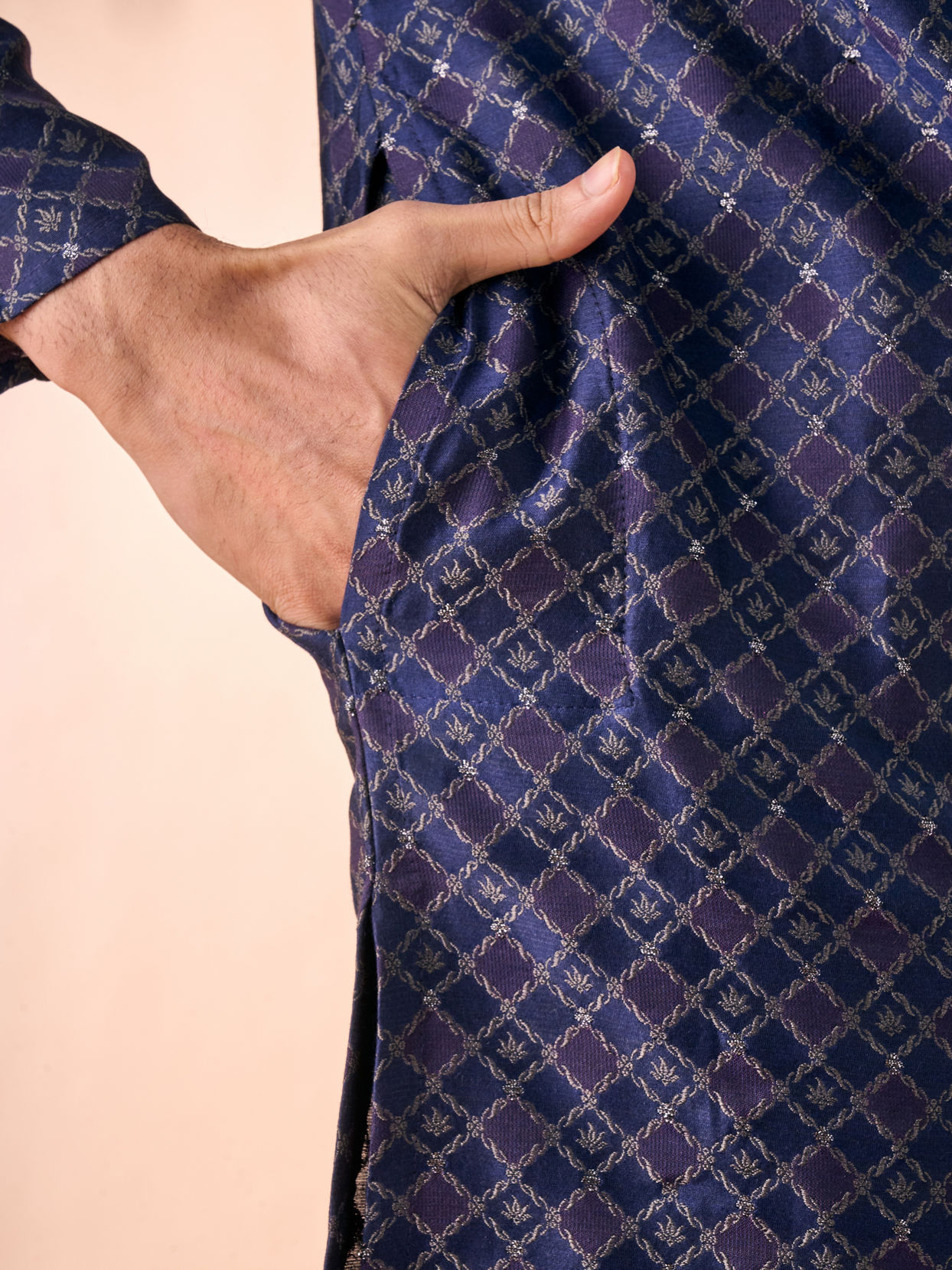 Manyavar Men Dark Blue Kurta Pajama Enchantment