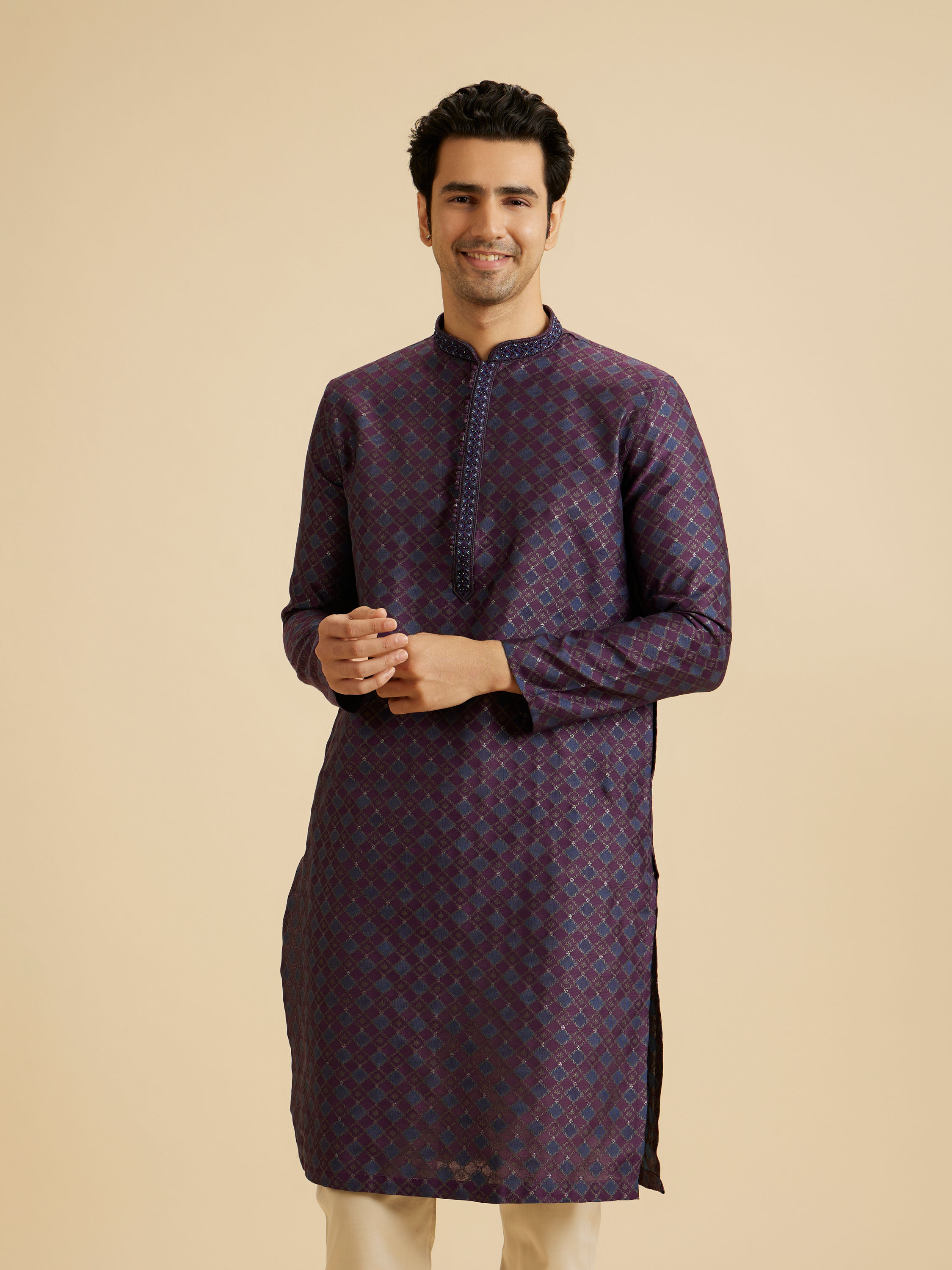 Manyavar Men Purple Splendour Kurta Pajama
