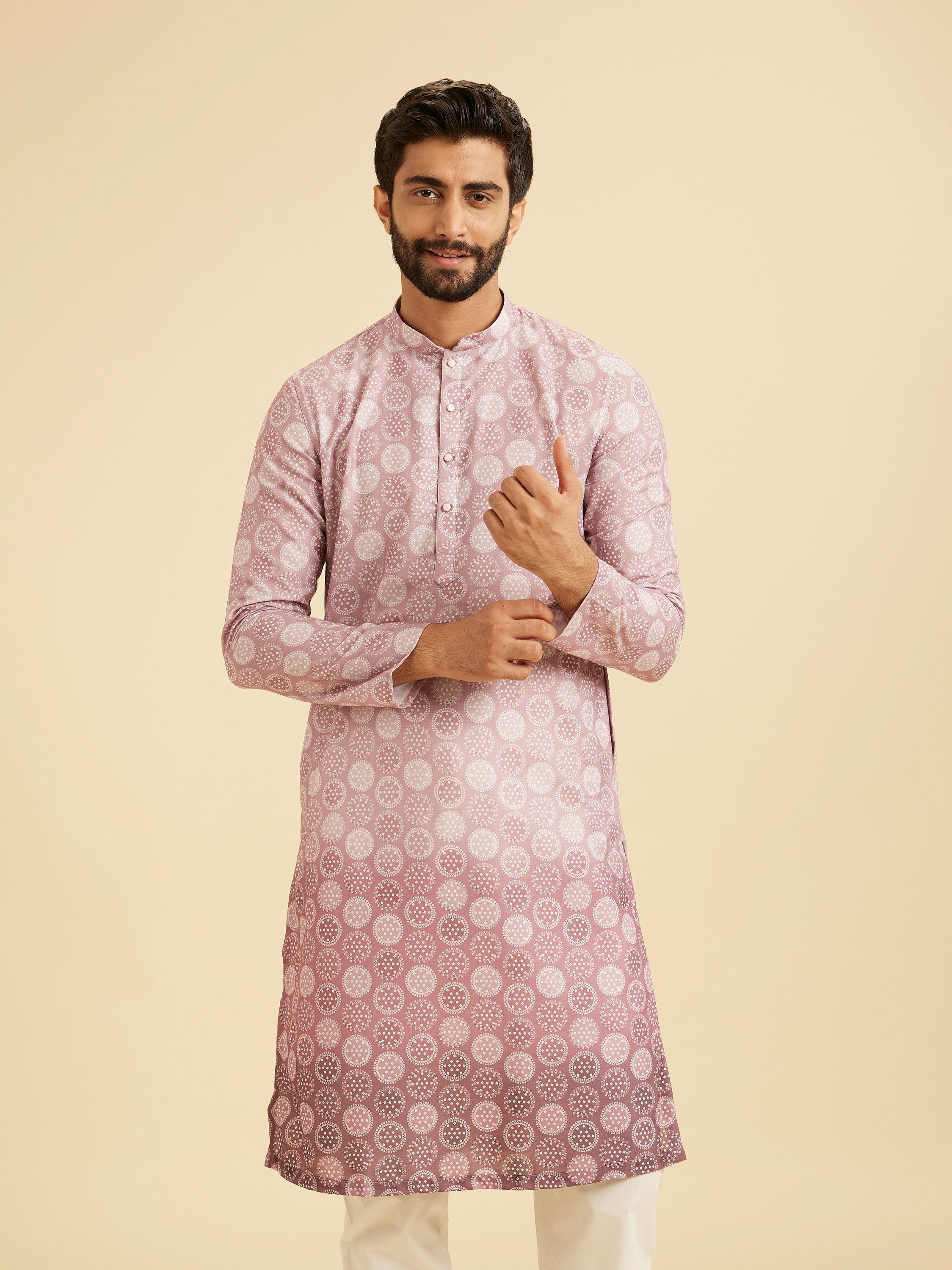 Manyavar Men Pink Glow Festive Cotton Kurta Pajama