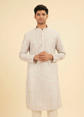 Manyavar Men Light Grey Elegance Kurta Pajama