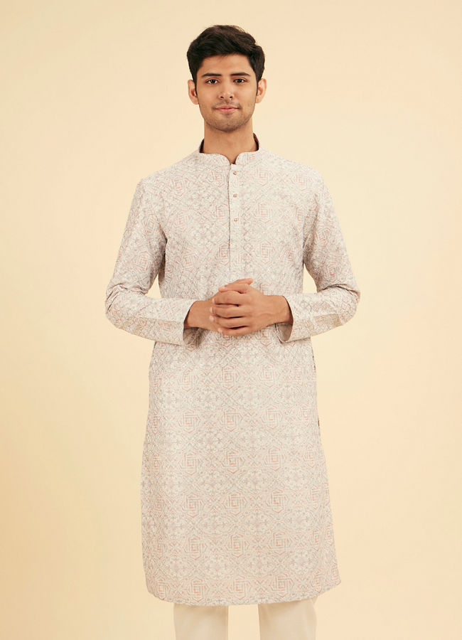 Manyavar Men Light Grey Elegance Kurta Pajama