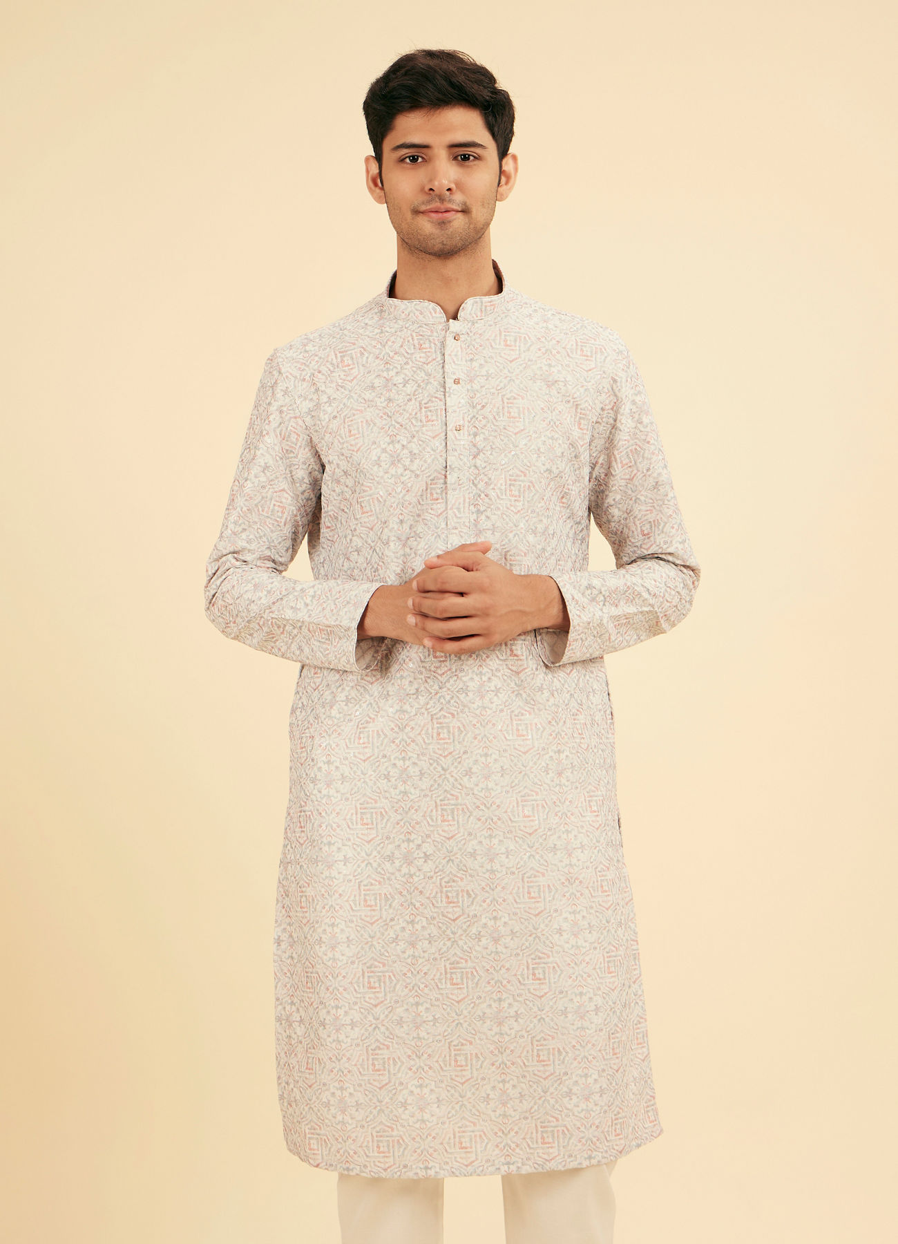 Manyavar Men Light Grey Elegance Kurta Pajama