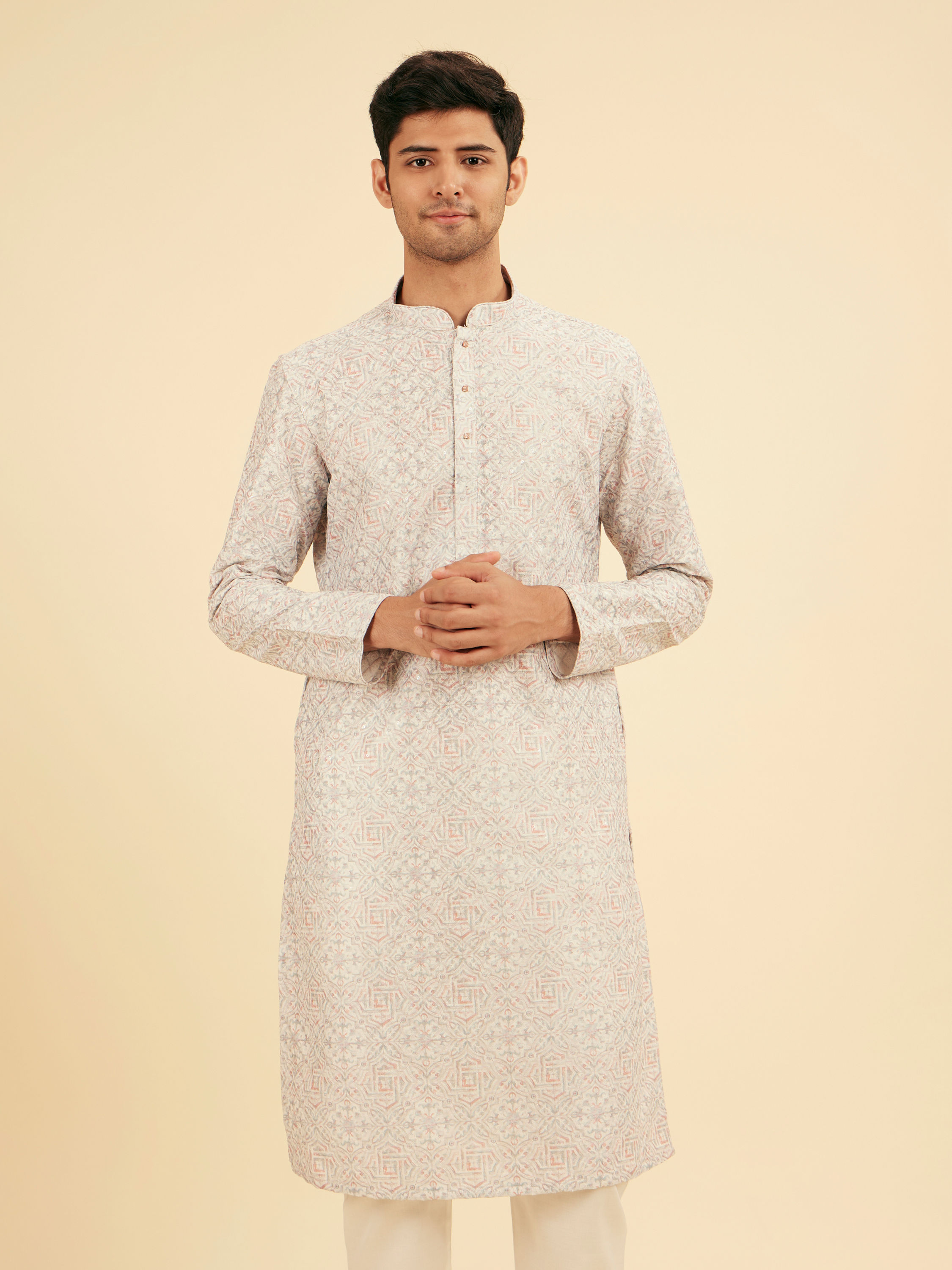 Manyavar Men Light Grey Elegance Kurta Pajama