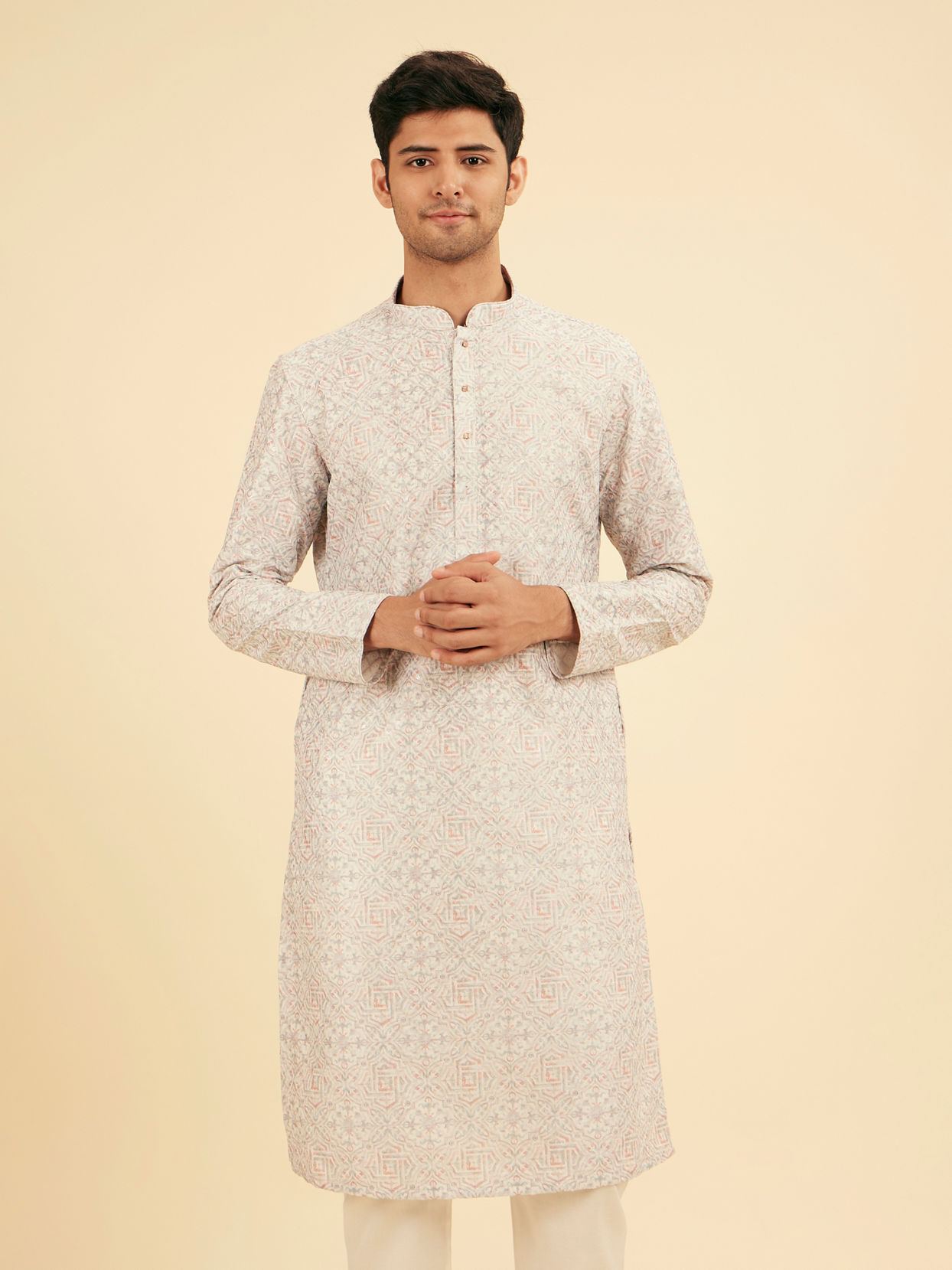 Manyavar Men Light Grey Elegance Kurta Pajama
