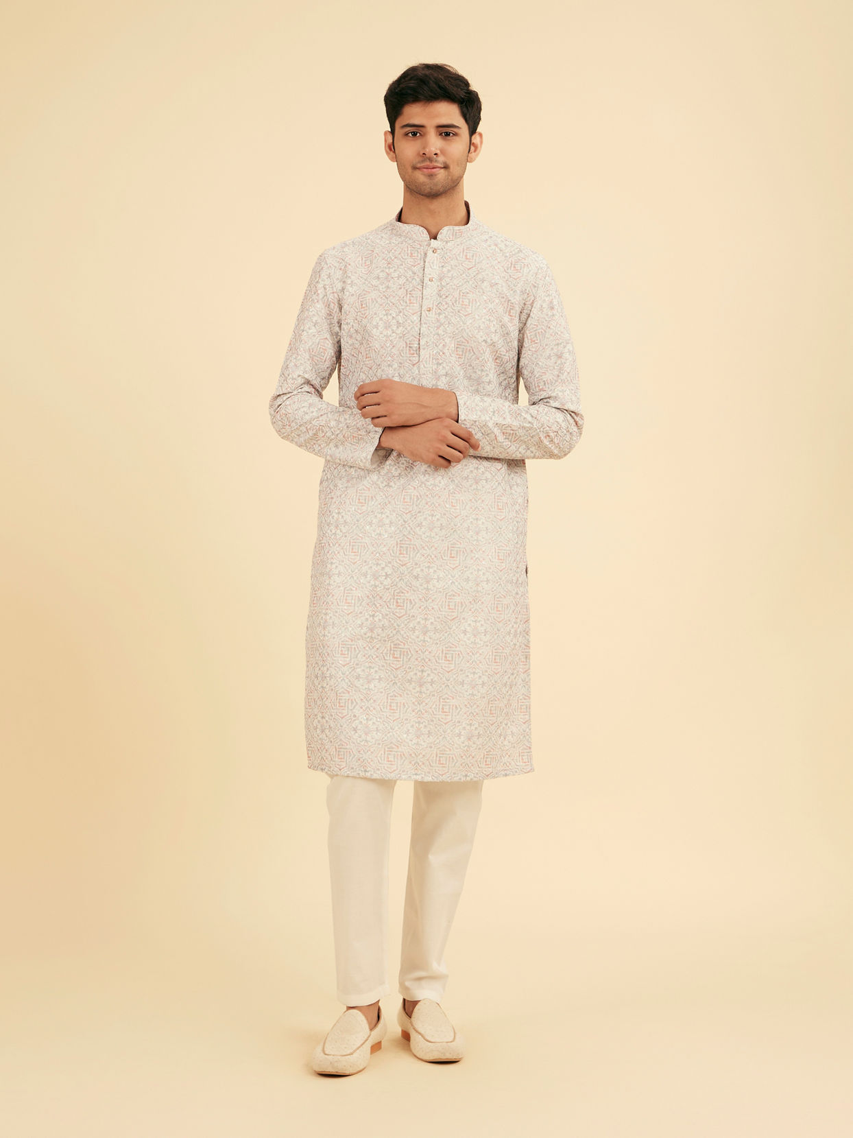 Manyavar Men Light Grey Elegance Kurta Pajama