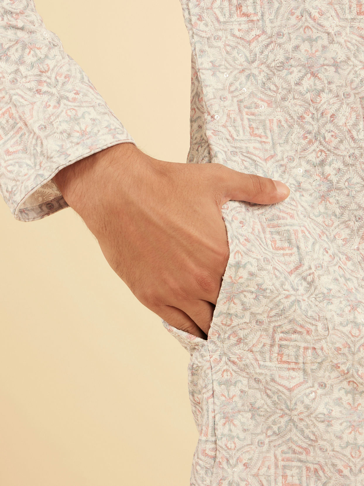 Manyavar Men Light Grey Elegance Kurta Pajama