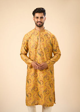 Manyavar Men Sunset Mustard Elegance Kurta Pajama