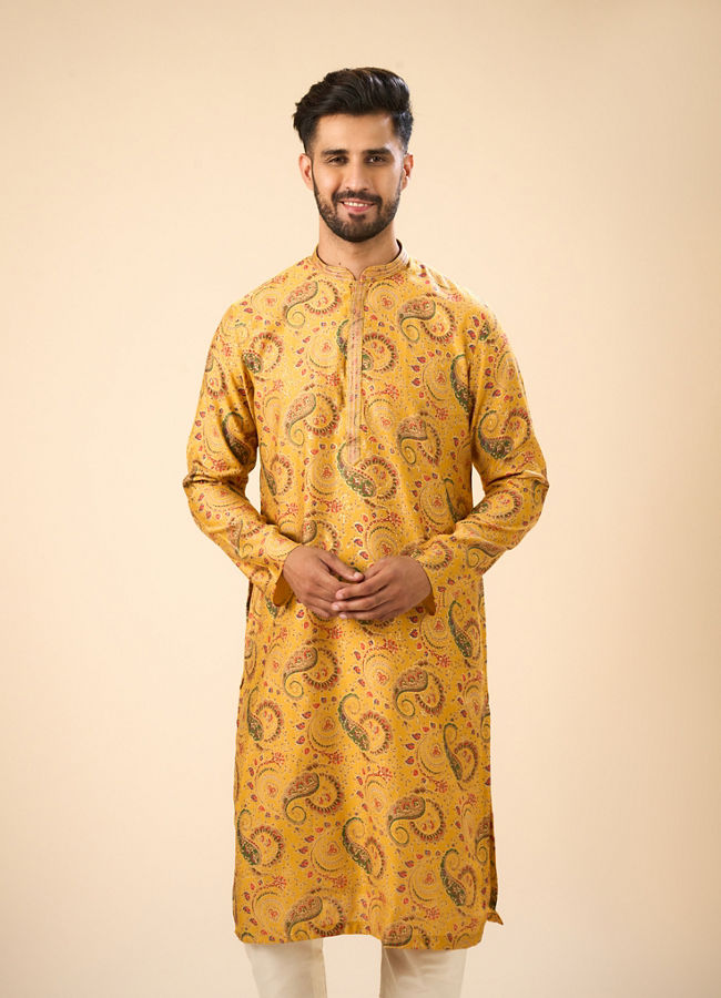 Manyavar Men Sunset Mustard Elegance Kurta Pajama