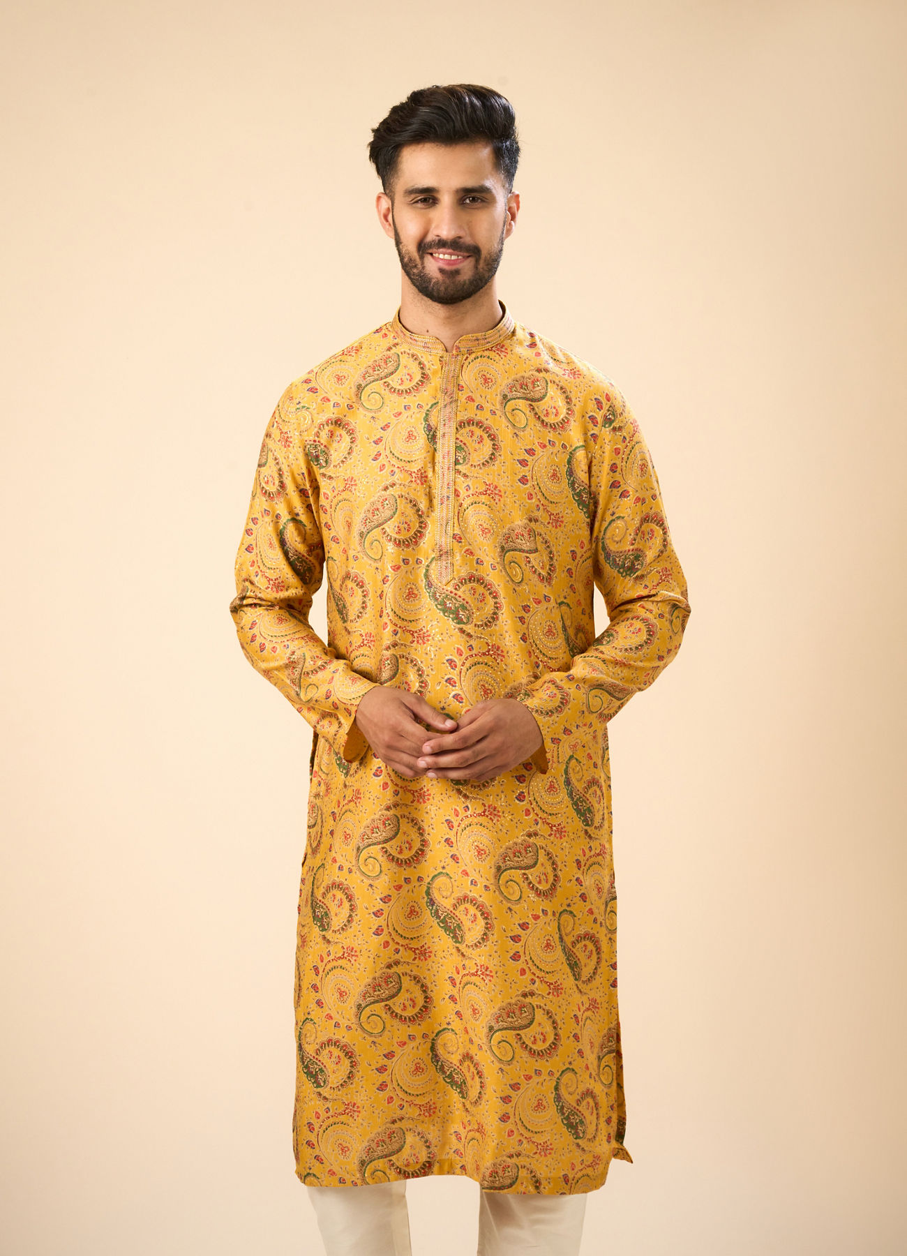 Manyavar Men Sunset Mustard Elegance Kurta Pajama