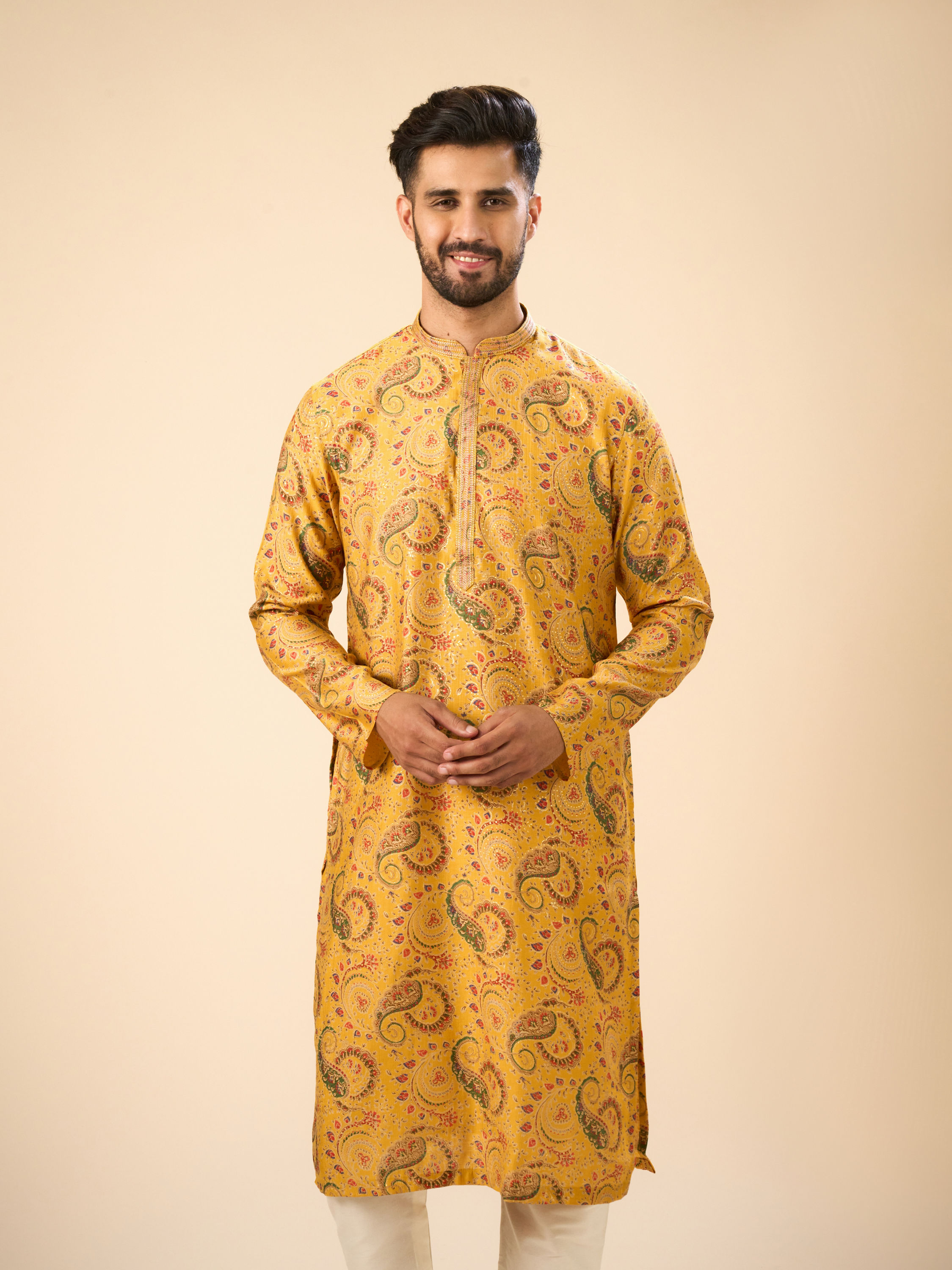 Manyavar Men Sunset Mustard Elegance Kurta Pajama