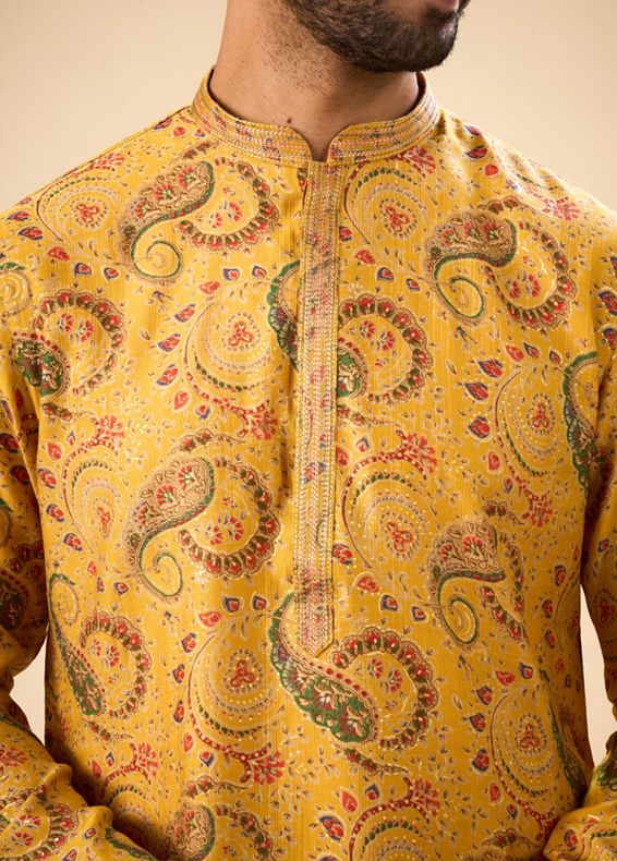 Manyavar Men Sunset Mustard Elegance Kurta Pajama