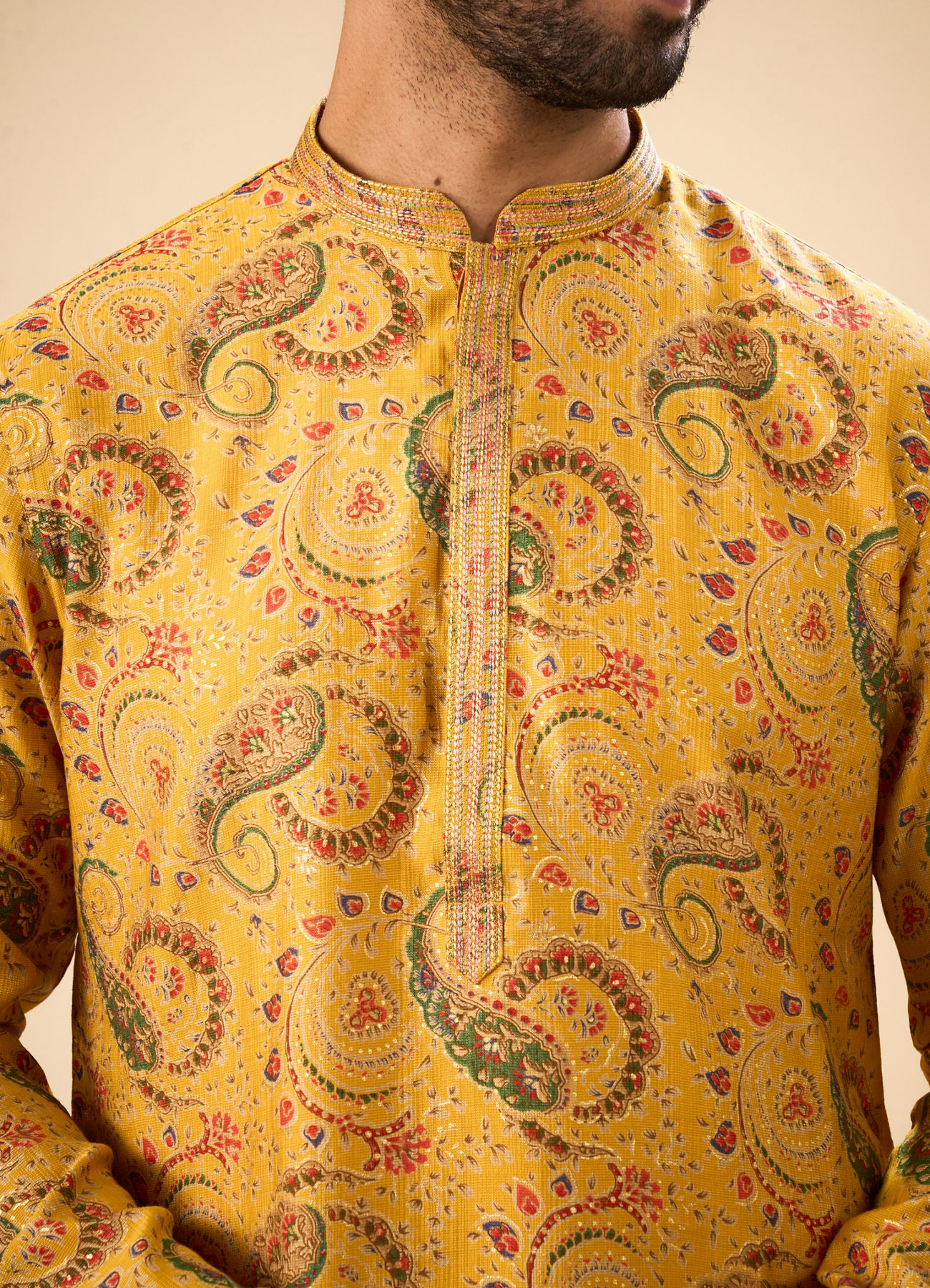 Manyavar Men Sunset Mustard Elegance Kurta Pajama