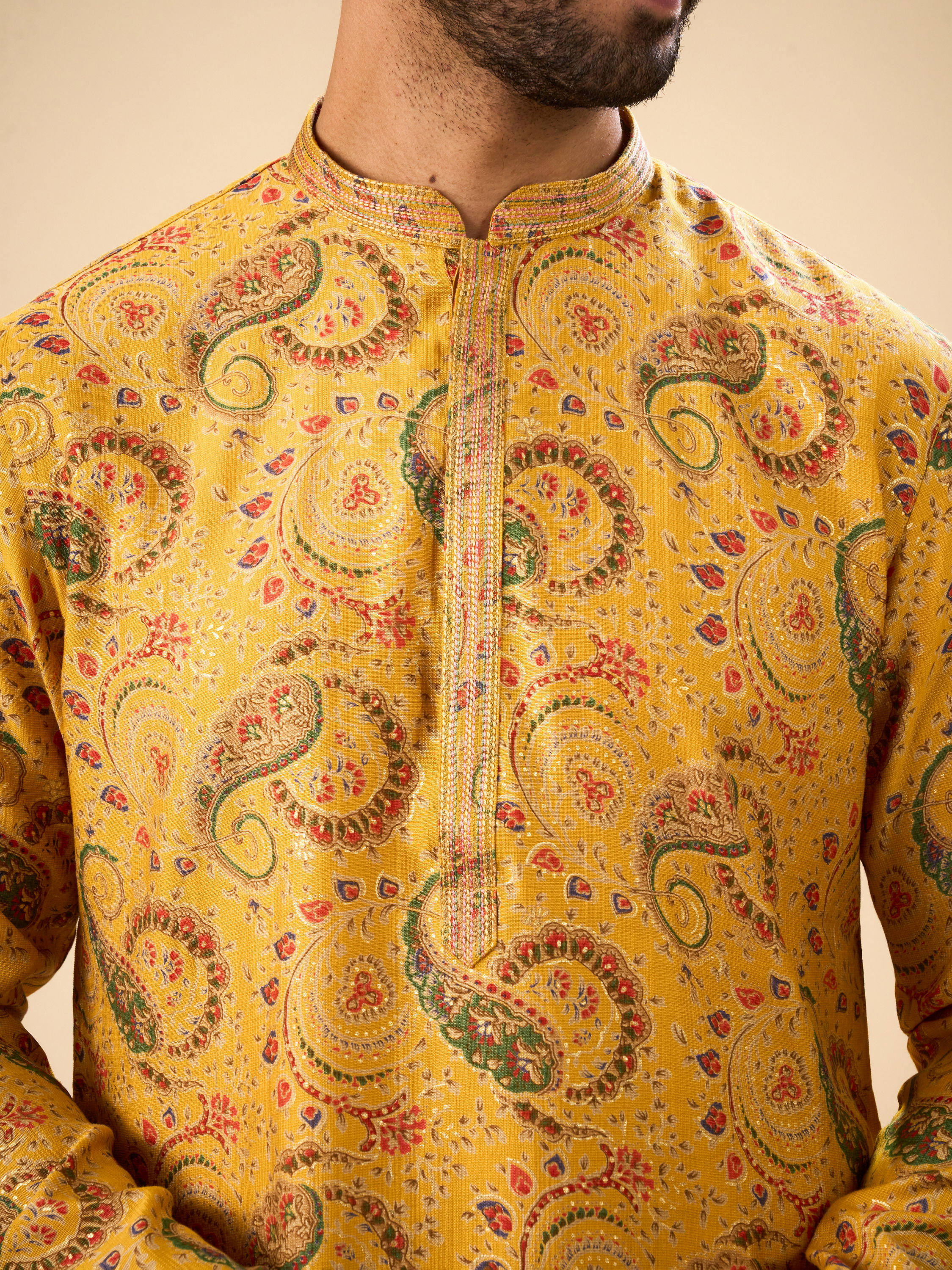 Manyavar Men Sunset Mustard Elegance Kurta Pajama