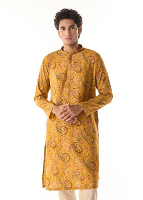 Manyavar Men Sunset Mustard Elegance Kurta Pajama