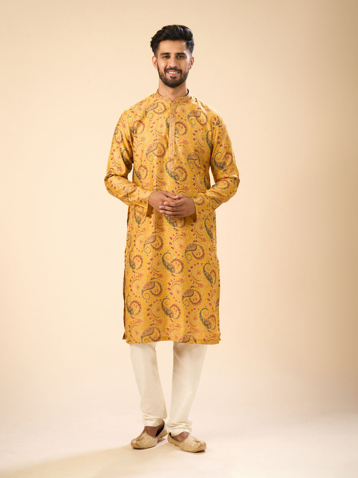 Manyavar Men Sunset Mustard Elegance Kurta Pajama